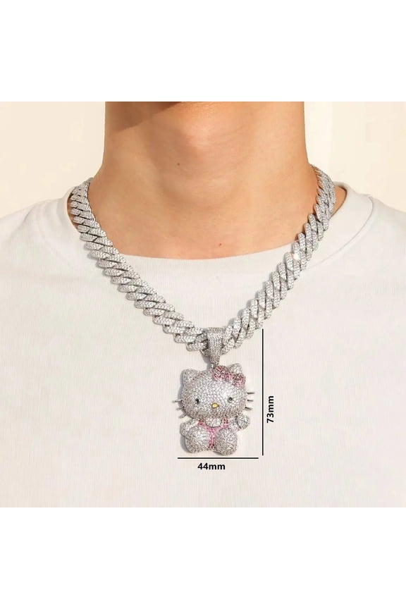 Kawaii Hello Kitty Necklace Anime Sanrio Hip Hop Cute Diamond Pendant Men's and Women's Necklaces Cartoon Fashion Jewelry Gift