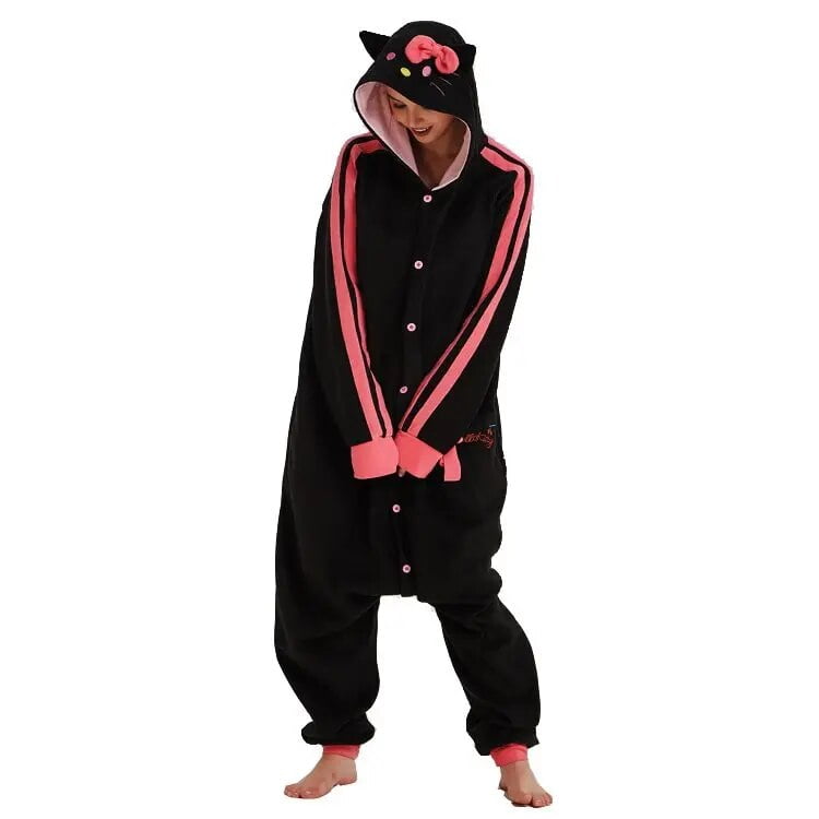 Kawaii Hello Kitty One-Piece Pajamas Sanrio Kt Cat One-Piece Hooded ...