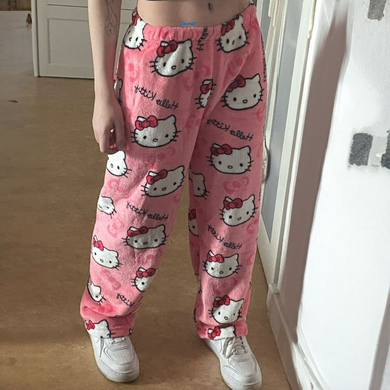 Kawaii Hello Kitty Sanrio Anime Cartoon Coral Fleece Pajama Pants Soft  Trousers Women Home Trousers Tom Holland Same Style Gifts