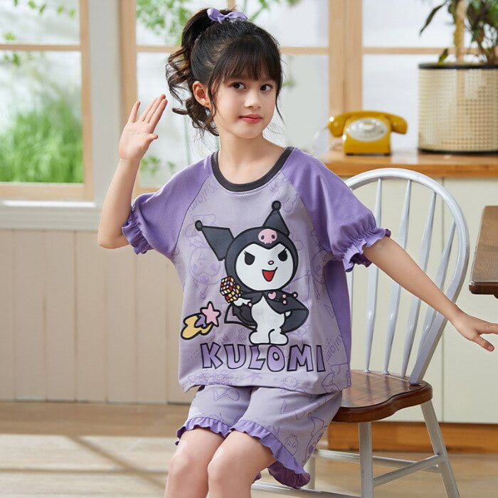 Kawaii Hello Kitty Sanrio Anime Kids Pajama Sets Cartoon Kuromi My Melody  Short-Sleeve Homewear Clothes Girl Children Clothing