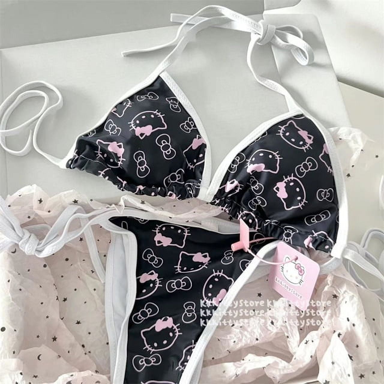 Kawaii Hello Kitty Sanrio Bikini Set Cute Anime Y2k Swimsuit Soft Side Strappy Panties Summer Beach Sexy Bikini Young Women Gift Gift