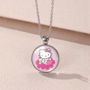 HANGGAODA TRADING Kawaii Hello Kitty Sanrio Necklace Time Jewel Round Cartoon Necklace Children's Birthday Gift