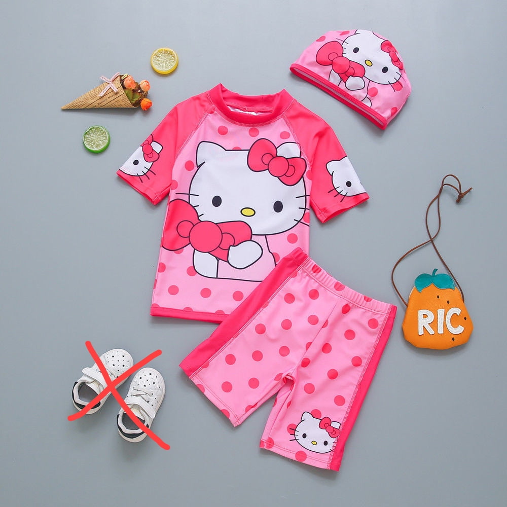 Kawaii Hello Kitty Swimsuit 3-Piece Sanrio Cute Anime Swimwear Short