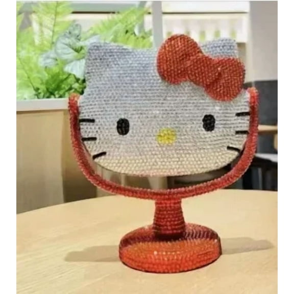 Kawaii Hello Kitty Vanity Mirror Cartoon Shiny Rhinestones Cute Beauty Handheld Mirror Flip Lovely Birthday Gifts