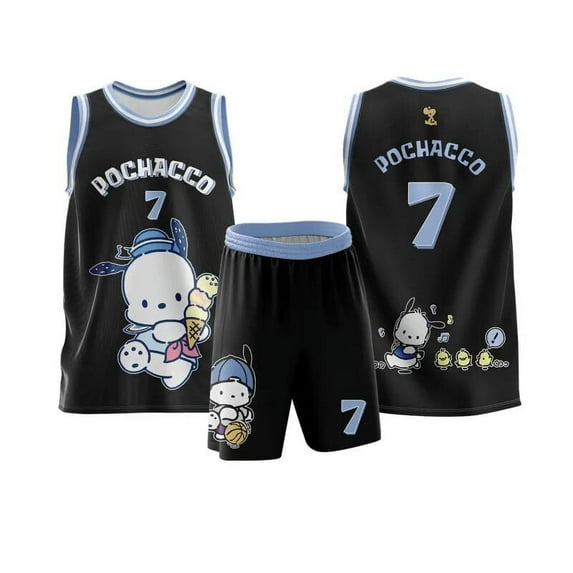 Sanrios Anime Kuromi Basketball Jersey Kawaii Melody Cinnamoroll Pachacco Couple Sports Uniform Sets Summer Breathable T Shirt