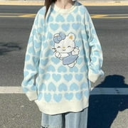 Kawaii Hello Kittys Sanrio Sweater Animation Korean Version Windproof Knitting Loose Comfortable Round Neck Tops Christmas Gifts