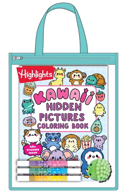 Kawaii Hidden Pictures Fun-To-Go Coloring Kit, (Hardcover)