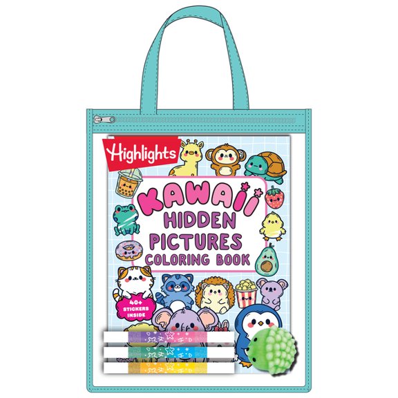 Kawaii Hidden Pictures Fun-To-Go Coloring Kit, (Hardcover)