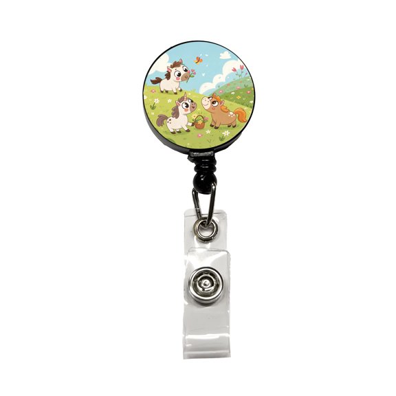 Kawaii Horses Playing Retractable Reel ID Badge Key Card Name Tag Holder with Clip