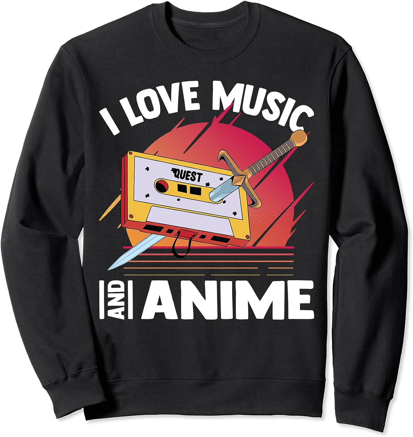 Kawaii I Love Music And Anime Otaku Cassette Tape Sweatshirt