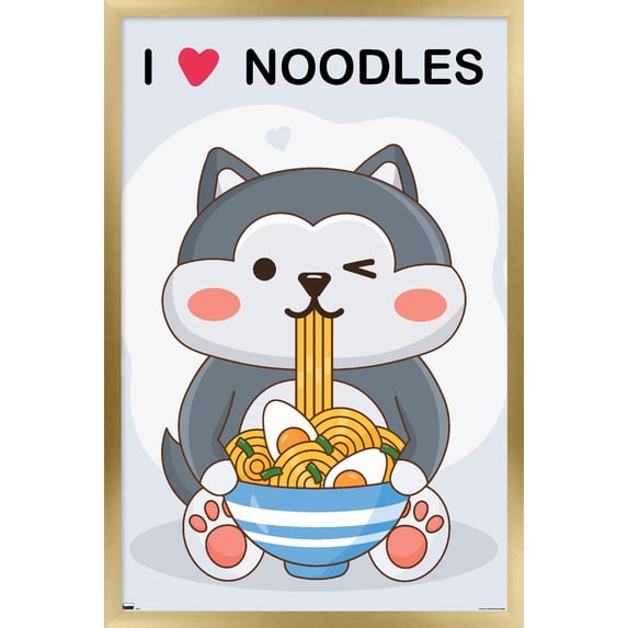 Kawaii - I Love Noodles Wall Poster, 14.725" x 22.375" Framed