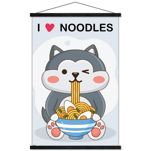 Kawaii - I Love Noodles Wall Poster with Magnetic Frame, 22.375" x 34"