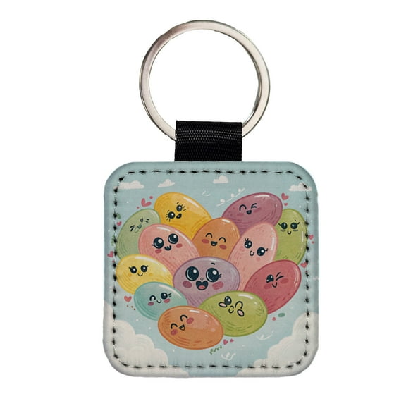 Kawaii Jelly Beans Heart Faux Leather Square Keychain