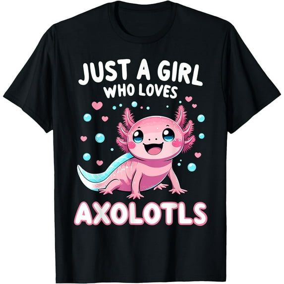 Kawaii Just A Girl Who Loves Axolotls Softstyle Unisex T-Shirt for Men Women Kids Toddler,Black Color,Size 2T