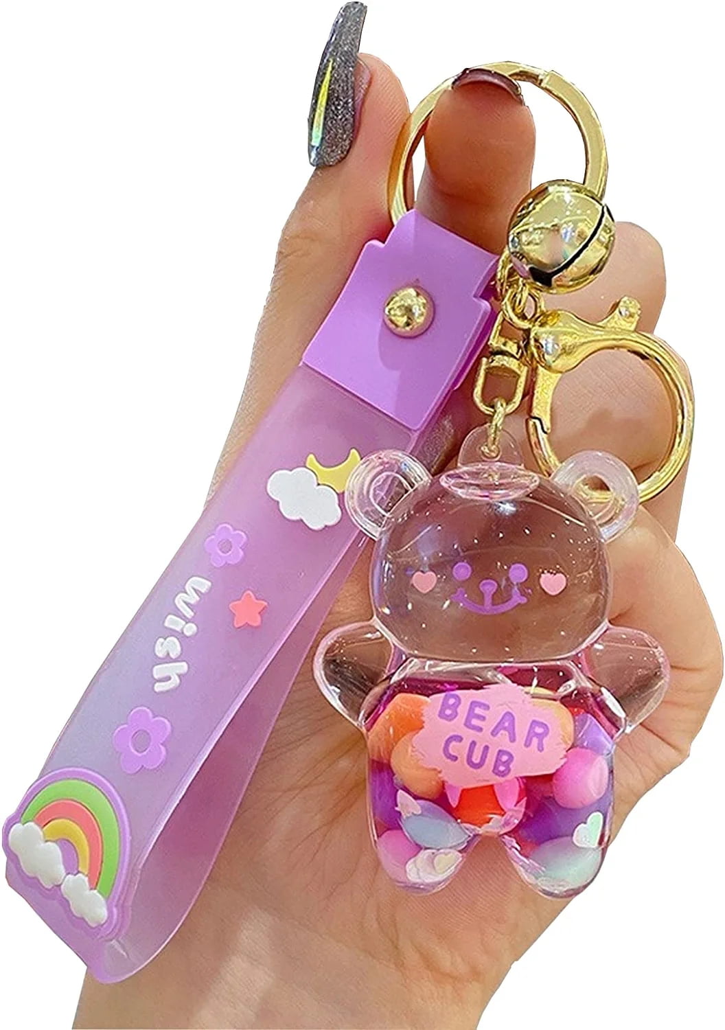 Keychain Bear Liquid Floating Sand Cute Keychain Bag Charm Wrist Band  Bracelet Keyring Women Girl