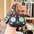 thumbnail image 1 of Kawaii Kids Girls Women Zipper Pouch Cat Silicone Women Pouch Keychain Wallet Coin Purse Mini Wallet BLACK, 1 of 8