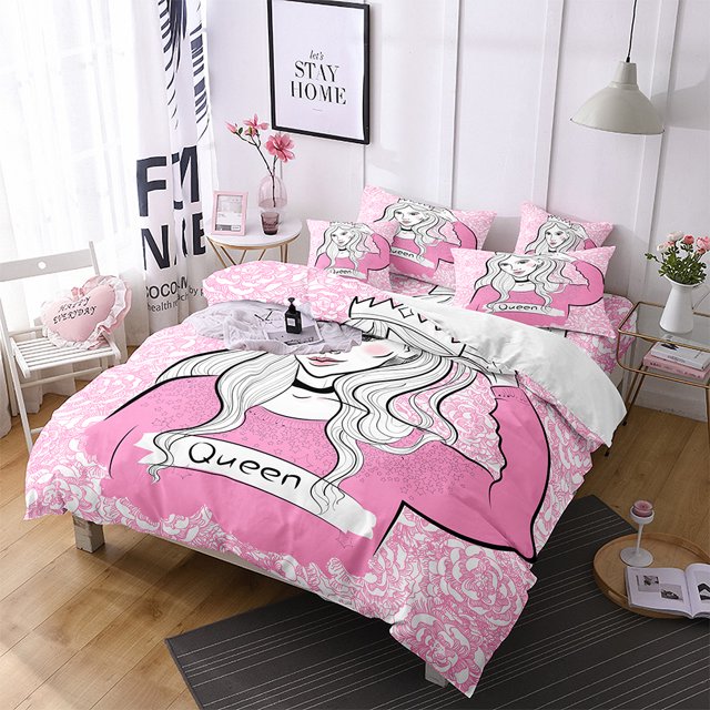 Kawaii Kids Sheets Queen Size,Cartoon Cute Girl Printed Bedroom Decor Sheet Set Soft and