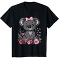thumbnail image 1 of Kawaii Koala Bear Bow Flowers Softstyle Unisex T-Shirt,Black Color,Size 3XL, 1 of 5