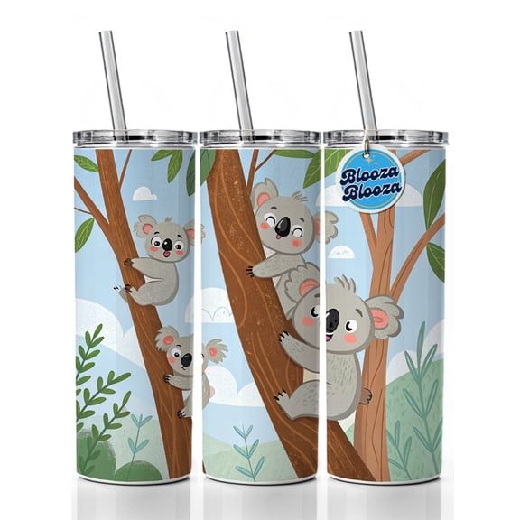 Kawaii Koala Bears Climbing Trees 20oz Insulated Water Bottle Skinny Tumbler Includes Straw