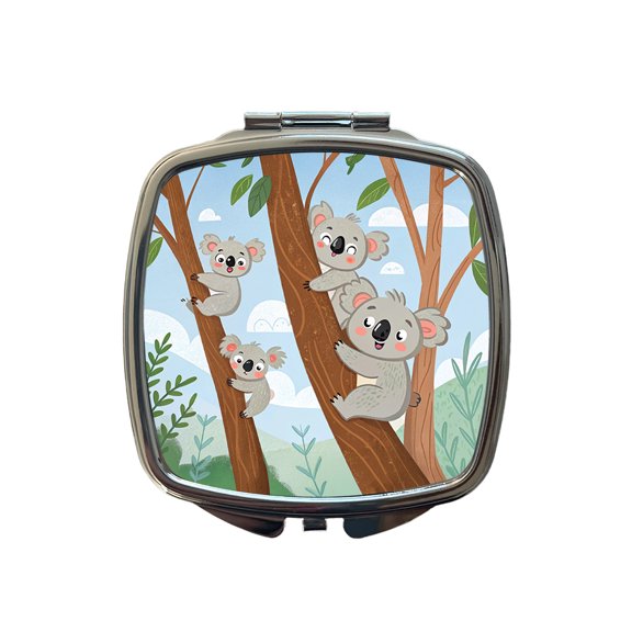 Kawaii Koala Bears Climbing Trees Travel Makeup Handbag Purse Small Pocket Compact Mirror