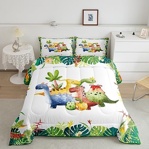 Kawaii Koala Comforter Set Tropical Leaves Bedding Set for Kids Girls