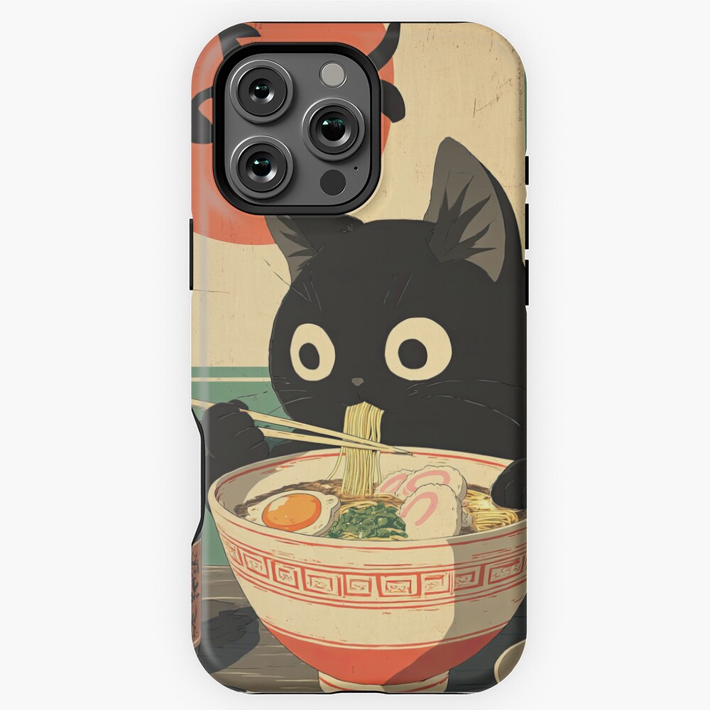 Kawaii Kuro Neko Ramen Run Cute Cat Noodle Anime Art Phone Case for ...