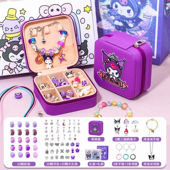 Kawaii Kuromi Beaded Bracelet Sanrio Children's DIY Educational Bracelet Toy Set with Jewelry Box Hello Kitty Fashion Necklace