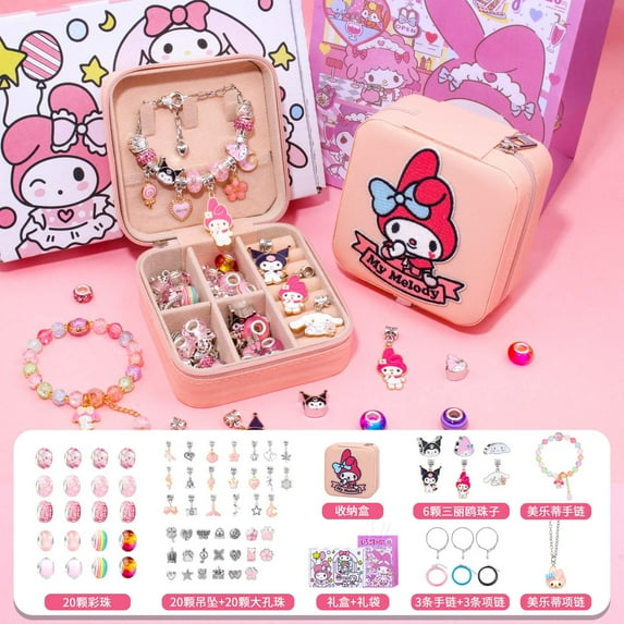 Kawaii Kuromi Beaded Bracelet Sanrio Children's DIY Educational Bracelet Toy Set with Jewelry Box Hello Kitty Fashion Necklace