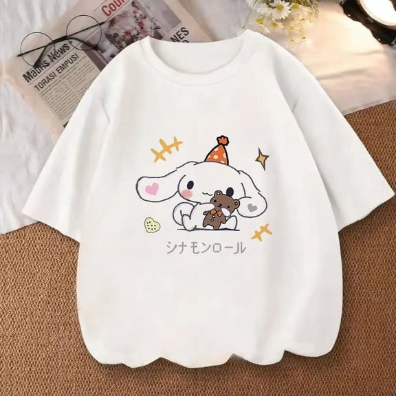 Kawaii Kuromi Cute Short Sleeve Sanrioed Hello kitty Casual Y2K TShirt Ladies Streetwear Ladies Simple Loose Student Top T Shirt