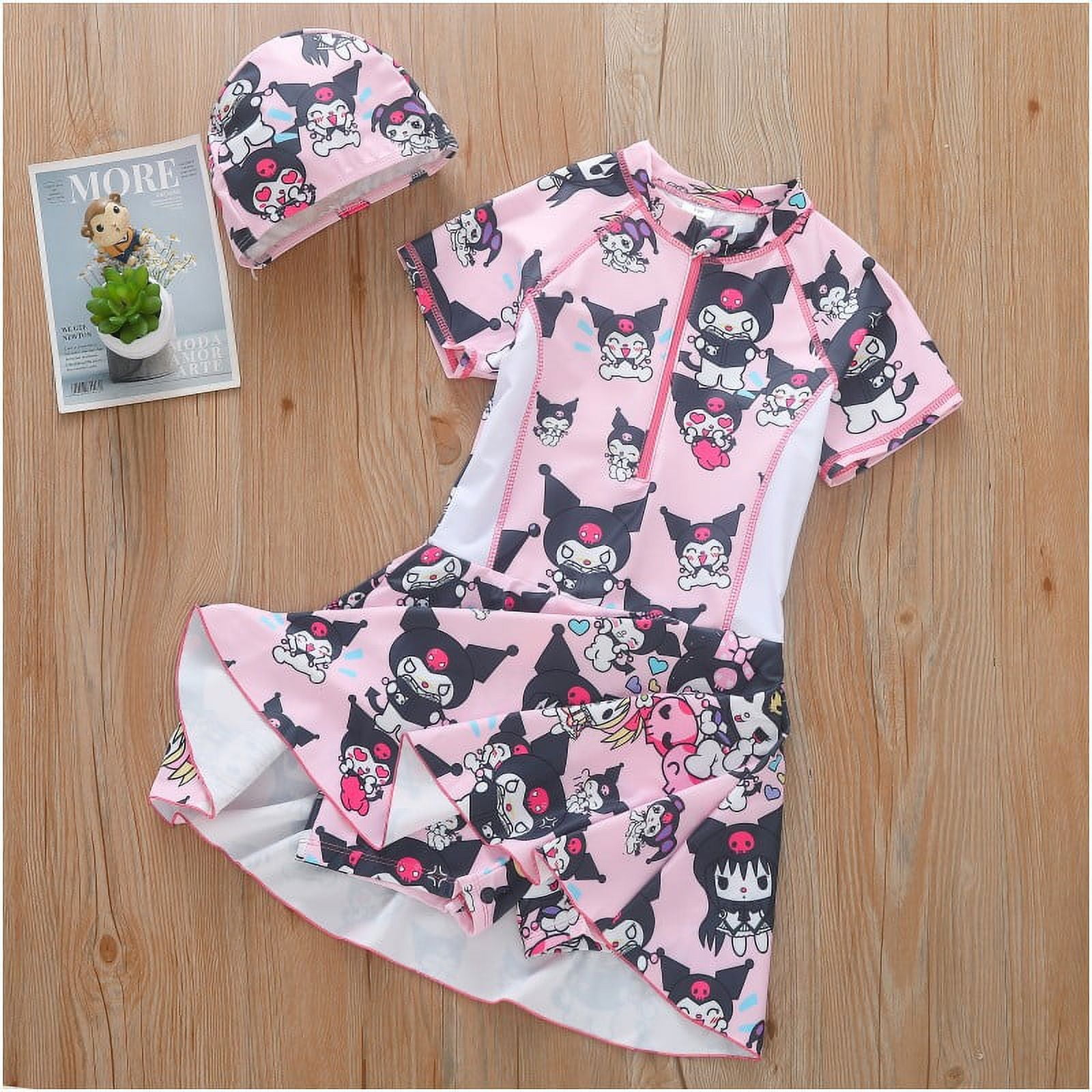 Kawaii Kuromi Kid One Piece Swimsuit Sanrio Girl 2024 Summer New