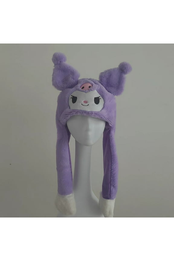 Kuromi Plush Hat Ears Movable Warmth Cap Cosplay Toy Airbag Cap Birthday Gift