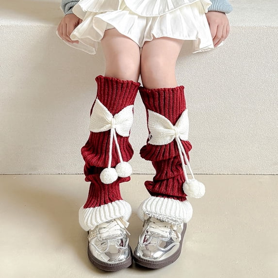 Kawaii Leg Warmers Knitted Loose Socks Leg Warmers for Women (Red One Size)
