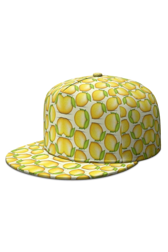 Kawaii Lemon Hat - Cute Yellow Lemons Print Adjustable Snapback, Fun Floral Aesthetic