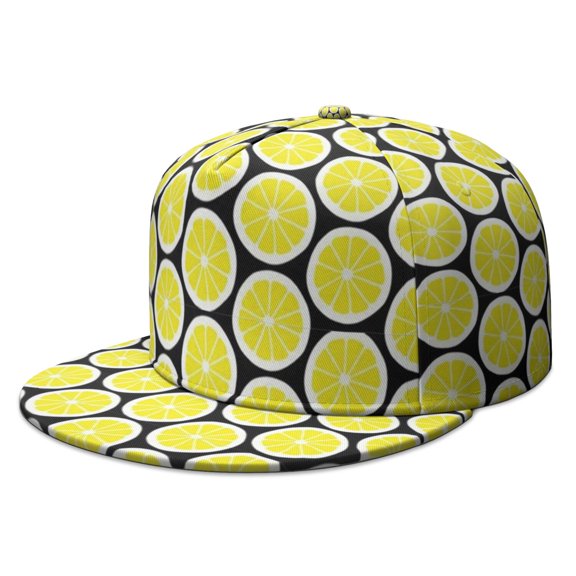 Kawaii Lemon Hat - Cute Yellow Lemons Print Adjustable Snapback, Fun Floral Aesthetic