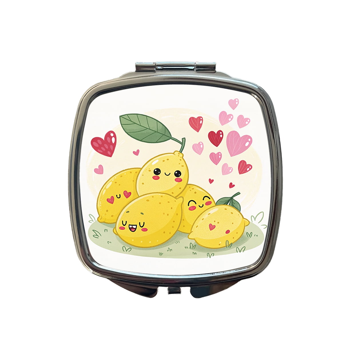 Kawaii Lemons And Hearts Travel Makeup Handbag Purse Small Pocket Compact Mirror