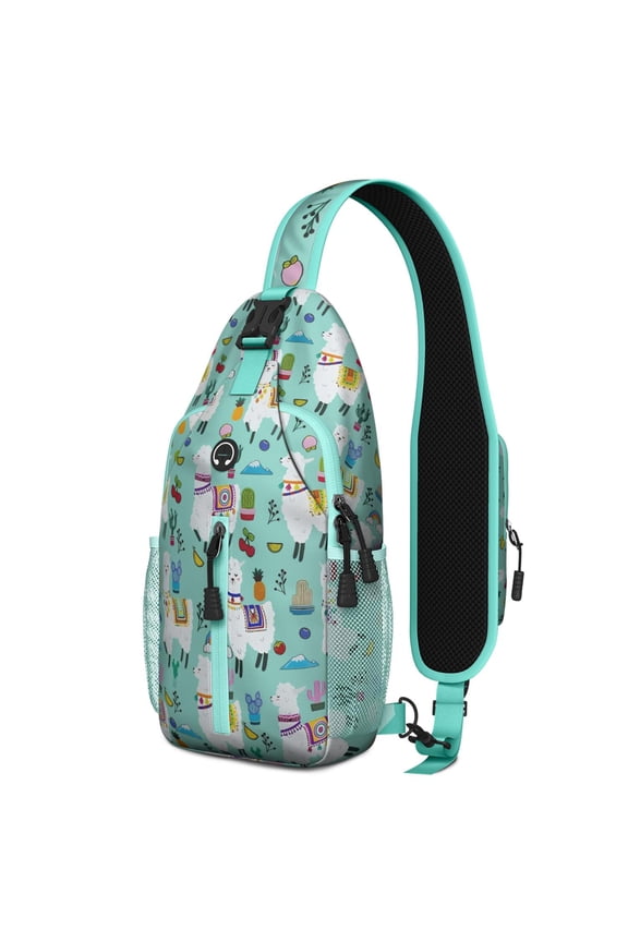 Kawaii Llama Face Print Sling Backpack, Lightweight Crossbody Daypack with Adorable Alpaca Cartoon Pattern, Funny and Cute Design, Anti-theft Travel Bag for Outdoor, Gym, Daily Use