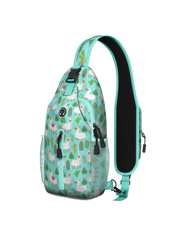 Kawaii Llama Face Print Sling Backpack, Lightweight Crossbody Daypack with Adorable Alpaca Cartoon Pattern, Funny and Cute Design, Anti-theft Travel Bag for Outdoor, Gym, Daily Use