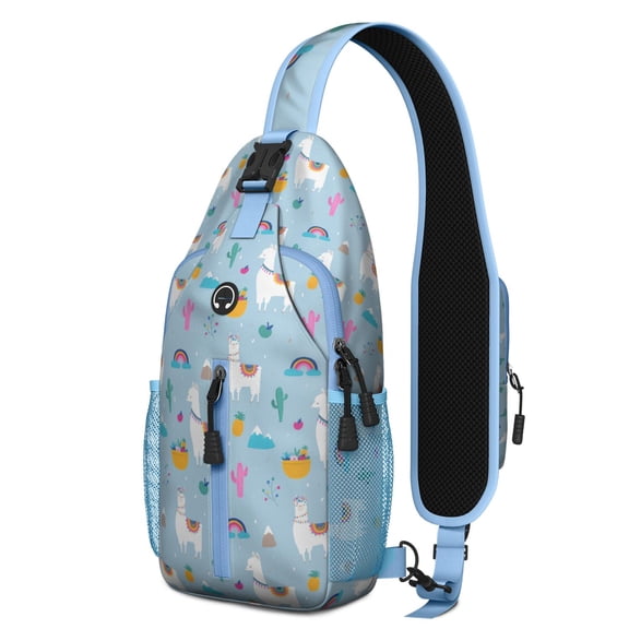 Kawaii Llama Face Print Sling Backpack, Lightweight Crossbody Daypack with Adorable Alpaca Cartoon Pattern, Funny and Cute Design, Anti-theft Travel Bag for Outdoor, Gym, Daily Use
