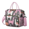 thumbnail image 1 of Kawaii Llama Face and Alpaca Cartoon Pattern Insulated Lunch Bag, Large Leakproof Cooler Tote with Dual Compartments and Adjustable Strap, 1 of 1