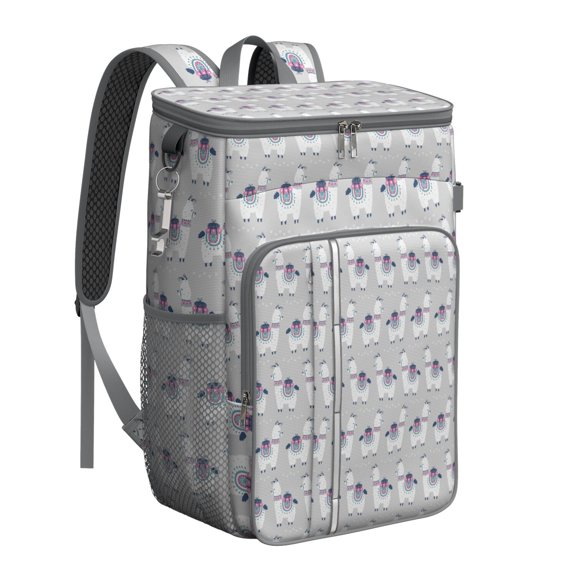 Kawaii Llama Print Insulated Backpack Cooler – Leakproof Lunch Bag with Funny Llama Design for Travel, Beach & Hiking