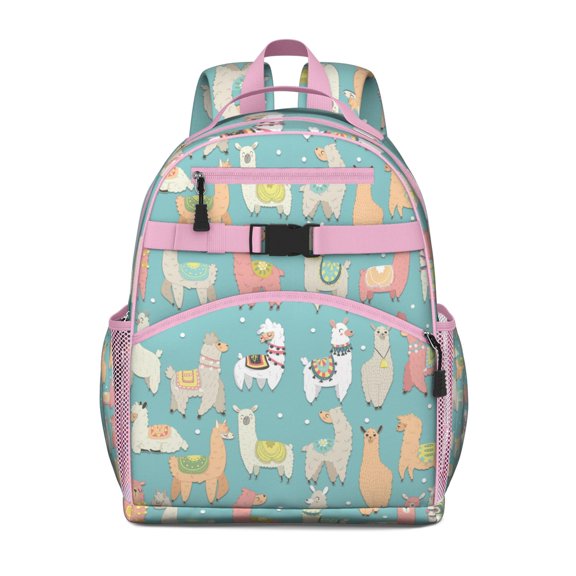 Kawaii Llama Toddler Backpack Funny Alpaca Print with Cute Llama Face and Cartoon Pattern for School