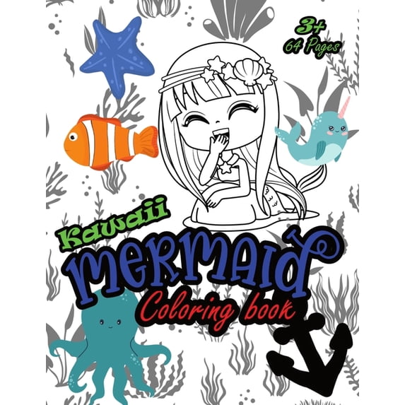 Kawaii Mermaid Coloring Book: Kawaii Coloring book for Children, A Collection of Cute Fun Simple and Large Print Images , (Paperback)
