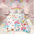 thumbnail image 1 of Kawaii Mermaid Comforter Set 7 Piece Bed in a Bag Twin,Mushroom Floral Cartoon Animal Bedding Sets Watercolor Flowers Leaves Sheet Set with Comforter, 1 of 5