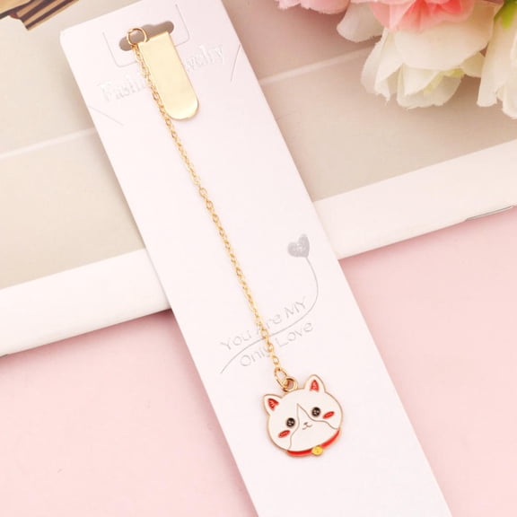 Kawaii Metal Cat Bookmark with Chain Pendant - Cute Japanese Kitten Page Marker for Book Lovers - Zinc Alloy Stationery Gift for Students, Teachers & Readers - Aesthetic Office & School Supplies