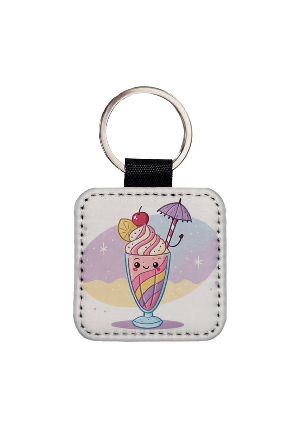 Kawaii Milk Shake Faux Leather Square Keychain