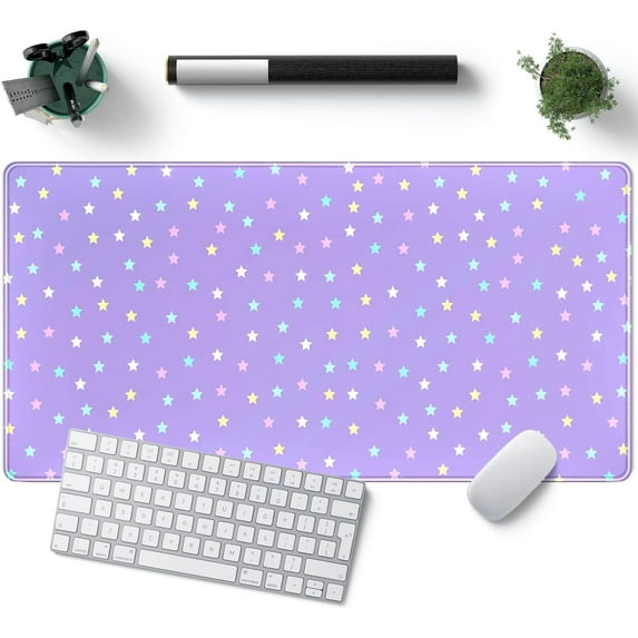 Kawaii Mouse Pad Large Desk Pad Gaming Cute Stars Purple XXL Mouse Pads, Desk Mat for Desktop Pad Pink Anime Office Decor Desk Mousepad Large 31.5x15.7in Extended Keyboard Mousepads for Desk Girl