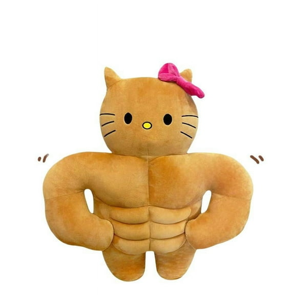 Kawaii Muscle Cat Plush Pillow - Adorable Muscle Kitty Hugging Pillow for Kids & Adults, Soft and Cute Cushion for Bed, Sofa, Perfect Gift for Birthday, Christmas, or Any Occasion