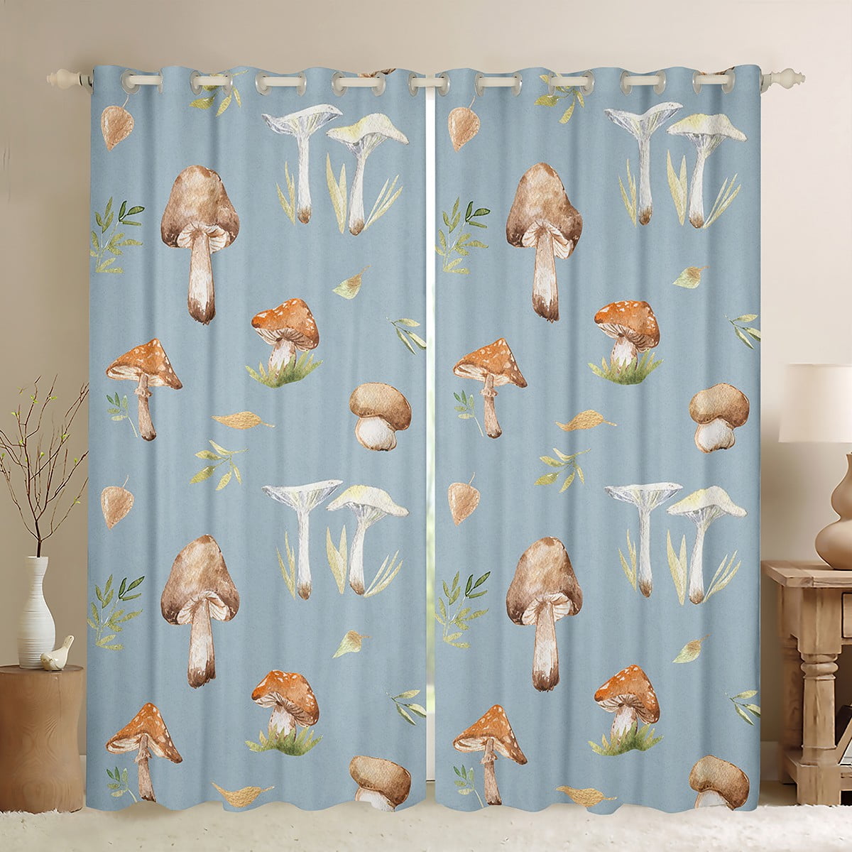 Kawaii Mushroom Curtains Botanical Plants Curtains & Drapes, Natural ...