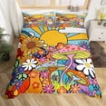 thumbnail image 1 of Kawaii Mushroom Duvet Cover Boho Sun Bedding Set Hippie Groovy Floral Comforter Cover with Zipper Closure 60s 70s Retro Vintage Theme Bed Sets Chic Daisy Flower Bedding Geometric Striped Decor, 1 of 4