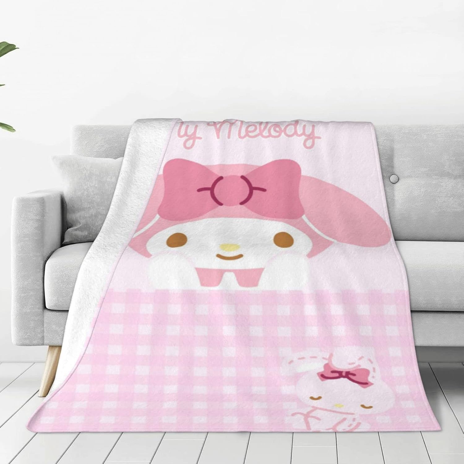 Pink Rabbit Comfy Kawaii My Bunny Melody Light Weight Blanket Pink Anime Character 3D ...